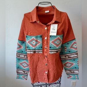 NWT Broken Boots Aztec Oversized Button-Up Shirt